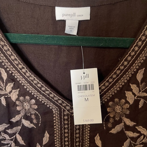 J.JILL Pure Jill Embroidered Dark Brown Sleeveless Dress - Picture 3 of 11